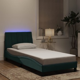 Estructura cama con luces LED terciopelo verde oscuro 80x200 cm