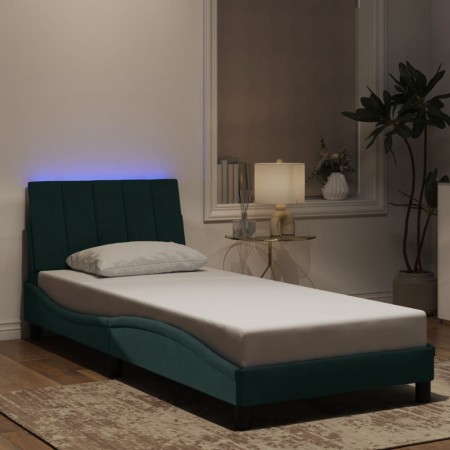 Estructura cama con luces LED terciopelo verde oscuro 80x200 cm