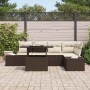 Conjunto de sofá de jardín con cojín 6 pcs Marrón Poliratán