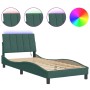 Estructura cama con luces LED terciopelo verde oscuro 80x200 cm