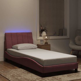 Estructura de cama con luces LED de terciopelo rosa 90x190 cm Estructura de cama con luces LED de terciopelo rosa 90x190 cm