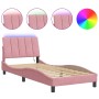 Estructura de cama con luces LED de terciopelo rosa 90x190 cm