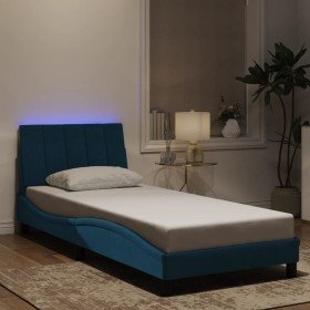 Estructura cama con luces LED terciopelo azul 90x200 cm Estructura cama con luces LED terciopelo azul 90x200 cm