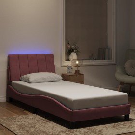 Estructura de cama con luces LED terciopelo rosa 90x200 cm Estructura de cama con luces LED terciopelo rosa 90x200 cm