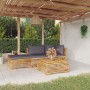 Juego muebles de jardín 4 piezas y cojines madera maciza teca