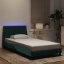 Estructura de cama luces LED terciopelo verde oscuro 100x200 cm