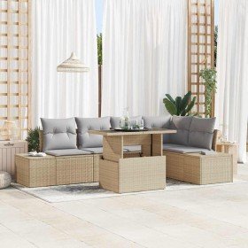 Conjunto de sofá de jardín con cojín 6 pcs Beige Poliratán