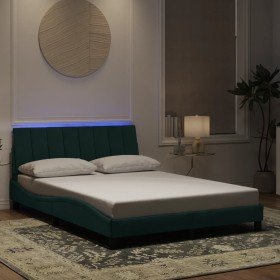 Estructura de cama luces LED terciopelo verde oscuro 140x190 cm Estructura de cama luces LED terciopelo verde oscuro 140x190 cm