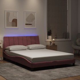 Estructura de cama con luces LED terciopelo rosa 140x200 cm