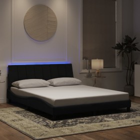 Estructura de cama con luces LED terciopelo negro 160x200 cm
