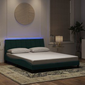 Estructura cama con luces LED terciopelo verde oscuro 160x200cm Estructura cama con luces LED terciopelo verde oscuro 160x200cm