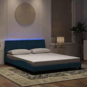 Estructura de cama con luces LED terciopelo azul 160x200 cm en Camas y somieres | Comprar online en Foro24