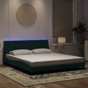 Estructura cama con luces LED terciopelo verde oscuro 180x200cm Estructura cama con luces LED terciopelo verde oscuro 180x200cm