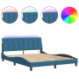 Estructura de cama con luces LED terciopelo azul 200x200 cm