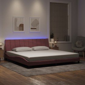 Estructura de cama con luces LED terciopelo rosa 200x200 cm Estructura de cama con luces LED terciopelo rosa 200x200 cm