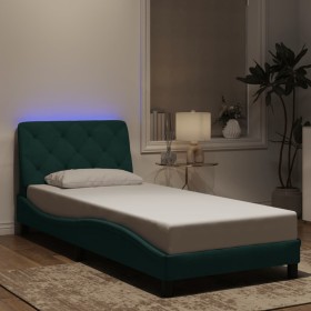 Estructura cama con luces LED terciopelo verde oscuro 80x200 cm