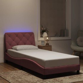 Estructura de cama con luces LED terciopelo rosa 80x200 cm