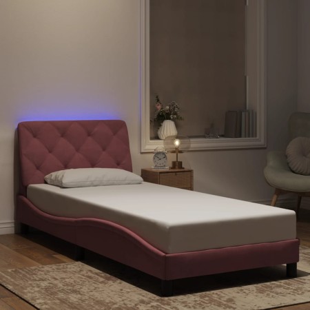 Estructura de cama con luces LED terciopelo rosa 80x200 cm