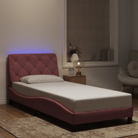 Estructura de cama con luces LED de terciopelo rosa 90x190 cm
