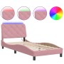 Estructura de cama con luces LED de terciopelo rosa 90x190 cm
