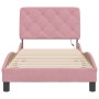 Estructura de cama con luces LED de terciopelo rosa 90x190 cm