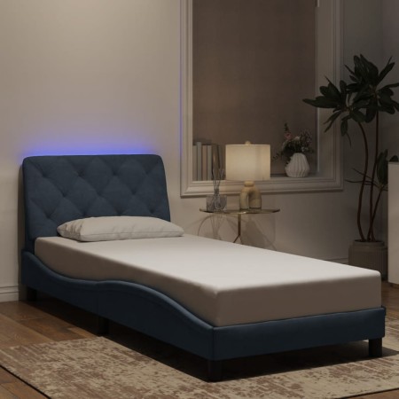 Estructura cama con luces LED terciopelo gris oscuro 90x200 cm