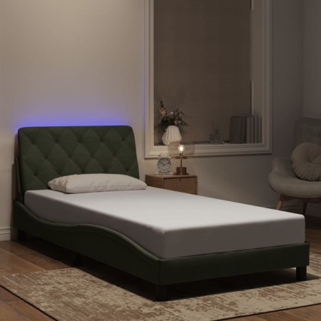 Estructura cama con luces LED terciopelo gris claro 100x200 cm