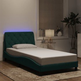 Estructura de cama luces LED terciopelo verde oscuro 100x200 cm Estructura de cama luces LED terciopelo verde oscuro 100x200 cm