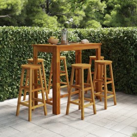 Mesa y taburetes altos de jardín 7 pzas madera maciza acacia