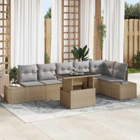 Conjunto de sofá de jardín con cojín 7 pcs beige y gris claro
