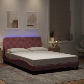 Estructura de cama con luces LED terciopelo rosa 140x190 cm Estructura de cama con luces LED terciopelo rosa 140x190 cm