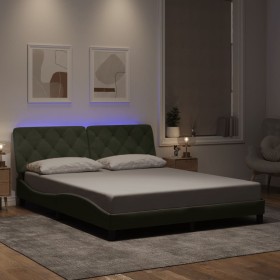 Estructura cama con luces LED terciopelo gris claro 160x200 cm