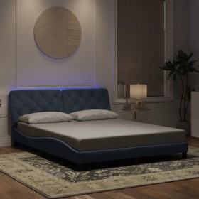 Estructura cama con luces LED terciopelo gris oscuro 160x200 cm