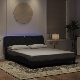 Estructura de cama con luces LED terciopelo negro 160x200 cm