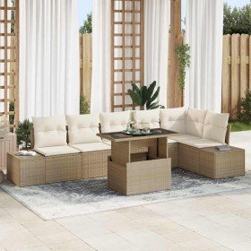 Conjunto de sofá de jardín 7 pcs beige y crema 100 x 55 x 73 cm