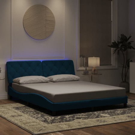 Estructura de cama con luces LED terciopelo azul 160x200 cm