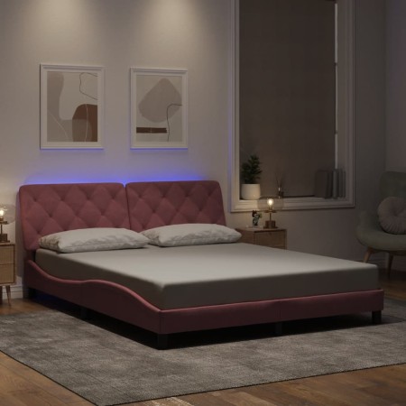 Estructura de cama con luces LED terciopelo rosa 160x200 cm