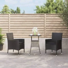 Mesita y sillas jardín 3 pzas y cojines ratán sintético negro by vidaXL, Garden sets - Ref: Foro24-3187426, Price: 194,12 €, ...