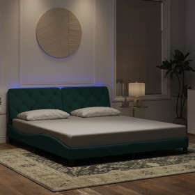 Estructura cama con luces LED terciopelo verde oscuro 180x200cm