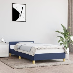 Bed frame with blue fabric headboard 100x200 cm by vidaXL, Beds and slatted bases - Ref: Foro24-347397, Price: 83,28 €, Disco...