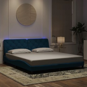 Estructura de cama con luces LED terciopelo azul 180x200 cm
