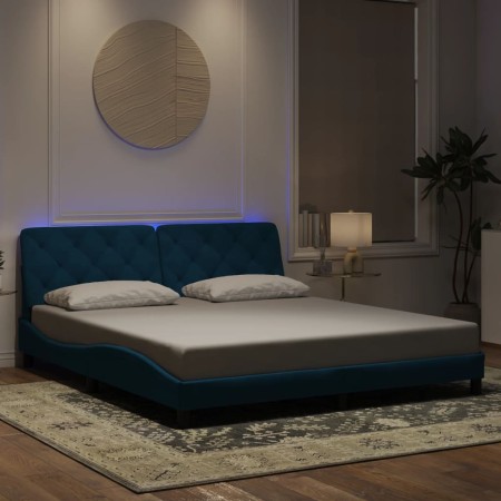 Estructura de cama con luces LED terciopelo azul 180x200 cm