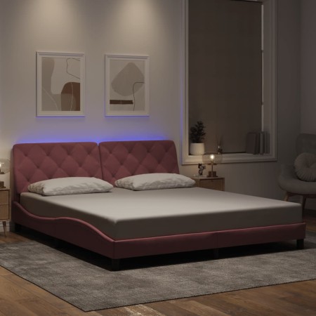 Estructura de cama con luces LED terciopelo rosa 180x200 cm