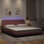 Estructura de cama con luces LED terciopelo rosa 180x200 cm