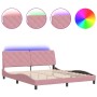 Estructura de cama con luces LED terciopelo rosa 180x200 cm