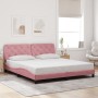 Estructura de cama con luces LED terciopelo rosa 180x200 cm