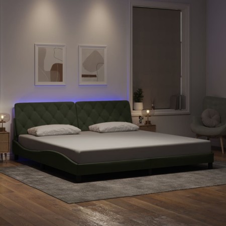 Estructura cama con luces LED terciopelo gris claro 200x200 cm