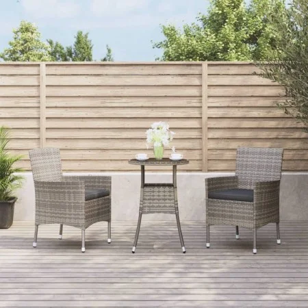 Mesita y sillas jardín 3 pzas y cojines ratán sintético gris by vidaXL, Garden sets - Ref: Foro24-3187418, Price: 178,25 €, D...
