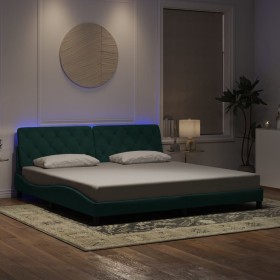 Estructura cama con luces LED terciopelo verde oscuro 200x200cm