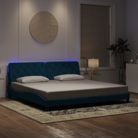 Estructura de cama con luces LED terciopelo azul 200x200 cm